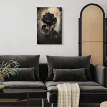 1 قطعة لوحة فنية على قماش لباقة الورد الأسود الفريدة في عيد الحب الأبيض، ملصق زهري كلاسيكي أسود، ملصق لوحة فنية على قماش بدون إطار، لوحة ديكور الجدران، مناسبة للحمام والغرفة والمعيشة والمنزل والمطبخ والمكتب - هدية مثالية للأصدقاء والعائلة، عيد الحب، رأس السنة، هدية افتتاح المنزل - الأسود - مشاهدة 6