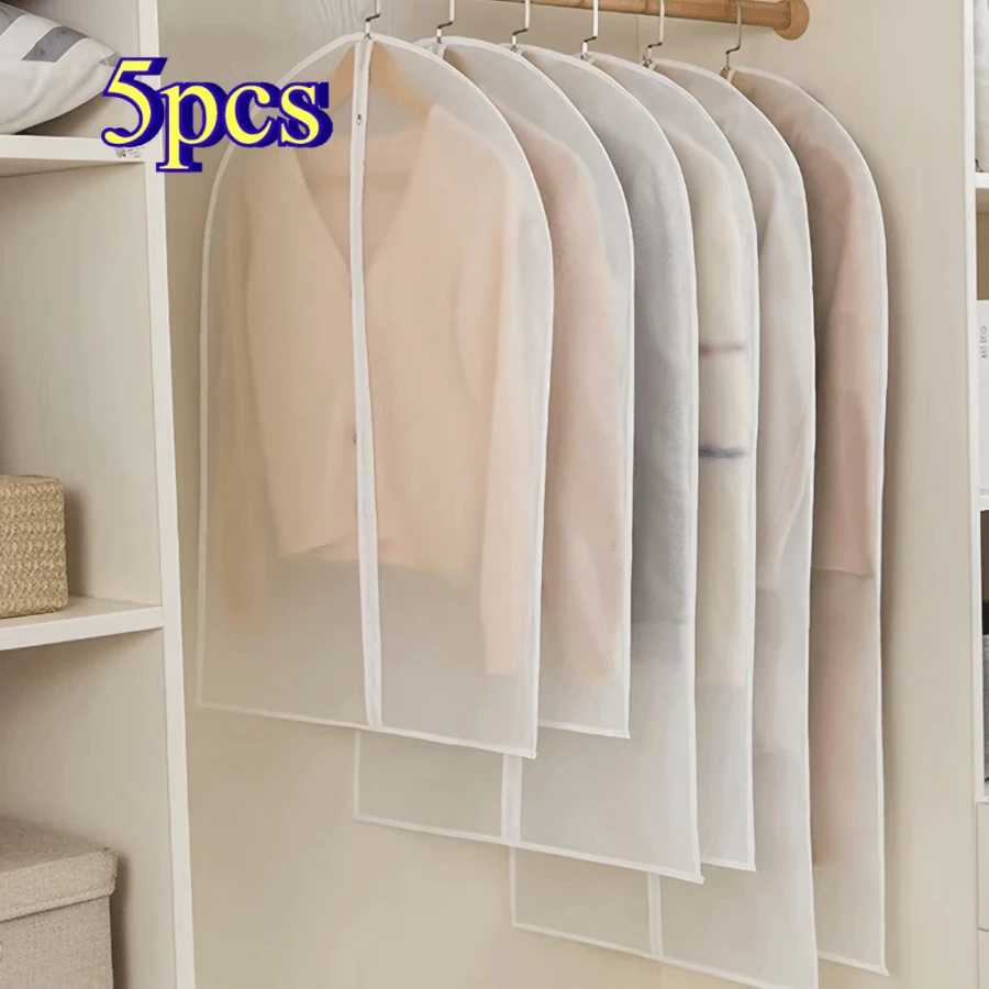 Set Of 5 Protective Dust Bags With Transparent Zipper Closure, Made Of EVA Material, Washable, Hangable And Portable, Suitable For Organizing Closets, Protecting Shirts, Suits, Dresses And Other Clothing Items From Dust, Also Serving As Transparent Zippered Garment Covers. - trong suốt - Xem 1