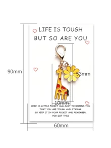 1 件长颈鹿雏菊钥匙扣，“生活很艰难，但你也一样”励志卡，独特的友谊纪念品，装饰配件礼物，适合朋友和情侣汽车配件包饰背包学校可爱哥特式 Y2k 包挂绳带身份证夹汽车配件包饰