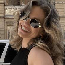 1/3 piezas Gafas de moda ovaladas y pequeñas para mujer, con montura de metal retro en color negro, con accesorios de viaje y playa - Multicolor - Ver 2