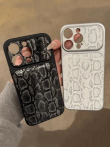Capa de Telefone Compatível com iPhone 17 Pro Max 16 15 14 13 Pro Max, Proteção de Lente, Padrão de Pele de Cobra de Luxo, Criatividade Chique, Capa Traseira