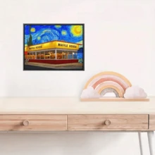 1pc Colorful Starry Sky & Bright Warm Waffle House Canvas Painting, Home Decor Suitable For Various Occasions, Ideal New Year & Valentine's Day Gift, Room Decoration Aesthetics, Wall Art, Perfect Gift, Living Room, Bedroom, Kitchen, Entryway, Bathroom, Modern & Vintage Home Decor - Multicolor - View 3