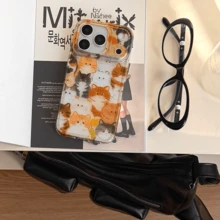 Stacked Cats Pattern 17 Pro Case, Smooth Anti-Drop Protective Cover Compatible With IPhone 16, 15, 14, 14 Pro Max, Design For Autumn/Winter - Brown - View 3