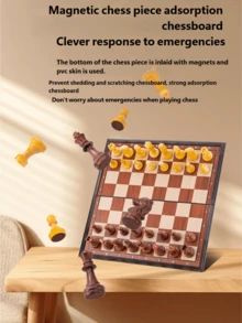 1 Set High-End Magnetic PVC Foldable International Chess Set, 24cm*24cm Game Board, Indoor Storage, Adult Gift Game Chessboard, Foldable & Collapsible - Bronze - View 7