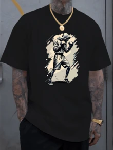Boxer In Action Tshirt Featuring The Powerful Stance Of A Fighter Ready To Strike,Embodies Determination And Focus A Knockout Choice For The Modern Athlete Tee 100% Cotton - 黑色 - 查看 6