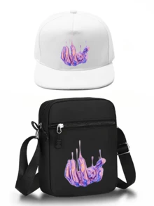 1pc/2pcs Abstract Art Print Y2K Streetwear Baseball Cap & Crossbody Bag Set, Adjustable Unisex Snapback Hat & Shoulder Bag, Gift For Yourself And Friends