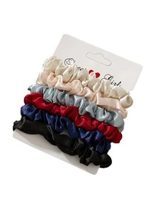 6pcs Women's Elegant Satin Hair Scrunchies, Versatile All-Match Imitation Silk Hair Ties, Hair Accessories ,Scrunchy Hair Ties Head Accessories - Black and Red Series - View 3