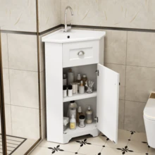 Space-Saving Bathroom Furniture, Freestanding Model With Single Basin, Waterproof MDF Structure, Ceramic Basin, Metal Handle, Melamine Non-Lacquered Surface, Bathroom Storage Unit, White. - White - View 2