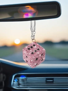1 pièce Dés en peluche pour couple, pendentif rétro  à pois pour rétroviseur de voiture, décoration de voiture, ornement suspendu pour l'intérieur, convient aux filles, décoration de rétroviseur de voiture, cadeau pour la Saint-Valentin/les fêtes - Multicolore - Voir 6