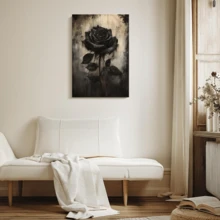 1 قطعة لوحة فنية على قماش لباقة الورد الأسود الفريدة في عيد الحب الأبيض، ملصق زهري كلاسيكي أسود، ملصق لوحة فنية على قماش بدون إطار، لوحة ديكور الجدران، مناسبة للحمام والغرفة والمعيشة والمنزل والمطبخ والمكتب - هدية مثالية للأصدقاء والعائلة، عيد الحب، رأس السنة، هدية افتتاح المنزل - الأسود - مشاهدة 3