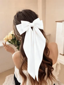 1 件装白色蝴蝶结发饰，女士大蝴蝶结发夹，女孩丝滑缎面大号发带，超大长尾蝴蝶结发夹，发卡，礼物，发饰，圣诞派对，情人节，圣诞节，感恩节，爪夹，发卡 - 白色 - 查看 2