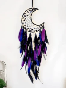 1 件月亮仿珍珠水晶片捕梦网壁挂装饰，手工制作的风铃适合家庭、书房、阳台、婚礼派对装饰（羽毛为人造）节日装饰拉玛、家居装饰、房间装饰、墙壁装饰礼物生日毕业 - 月亮碎石 - 查看 10