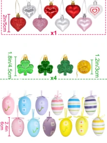 Cadeau pour couple, ornements d'arbre d'anniversaire de mariage, ornements en forme de cœur, boules de Noël en forme de cœur, décorations suspendues pour la Saint-Valentin, décorations d'arbre. Décorations de la Saint-Patrick, mini-ornements de trèfle et pièces d'or pour petit arbre, porte-bonheur trèfle à trois feuilles, ornements irlandais pour la Saint-Patrick - Trois ensembles de décoration des Fêtes - Voir 5