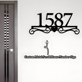 4 Sizes Available! Custom House Address Numbers Wall Hanging, Door Number Sign, New Home Gift, Personalized Scroll Design, Home Number Line Art, Closing Gift