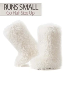 Women's Snow Boots Women's Furry Fur Boots Mid Calf Boots Fuzzy Fluffy Slip On Suede Warm Fur Lined Booties Christmas Halloween Fashion Comfortable Outfit Boots - 米色 - 查看 9