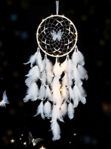 1 件粉色蝴蝶水晶捕梦网手工风铃装饰，优雅创意生日礼物 - 粉色 - 查看 21