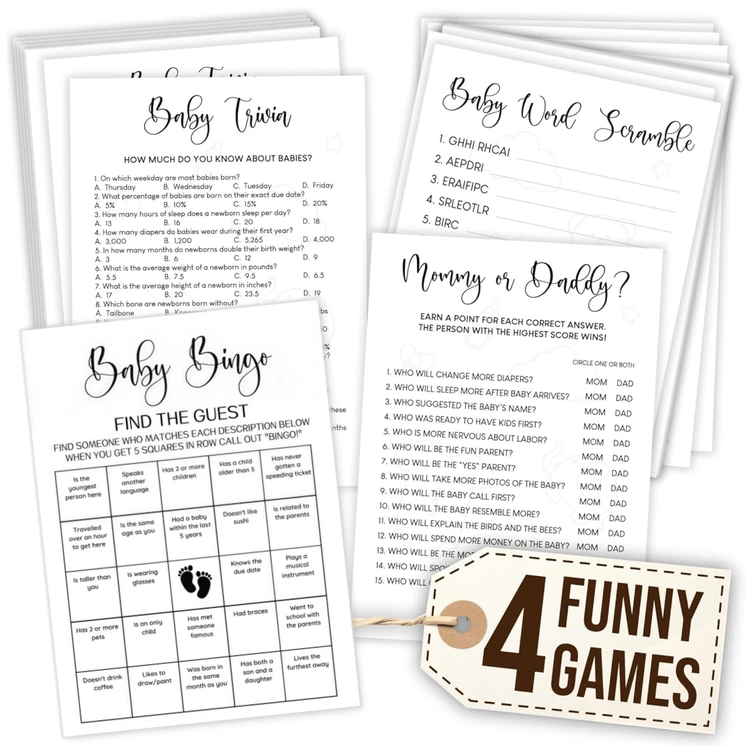 41pcs, Shower Games - Shower Riddles Shower Word Puzzles Floral Shower Activities 20 Guest Riddles Mom Or Dad Shower Decoration Games, Double-Sided Printing With Answer Cards - White - View 1