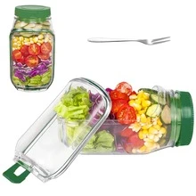Salad Pod Mason Jar Side Open Leakproof Dressing Container, Convertible Lid-To-Bowl & Side-Opening Design Reusable Salad Pod Jar For Lunch & Meal Prep (7.5"X4"X3.5") GREEN
