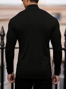 Men's Fashionable Versatile Solid Color Slim Fit Turtleneck Long Sleeve T-Shirt, Suitable For Spring And Autumn Daily Commute - Black - View 2