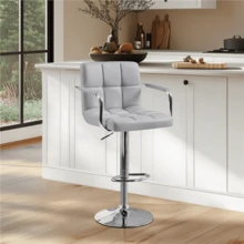 Butterslay 1pc Modern Swivel PU Leather Bar Stool, Adjustable Dining Stool With Footrest & Handrest, Counter Stool For Kitchen, Living Room, Guest Room, Black/Light Gray/White - 淺灰色 - 查看 2