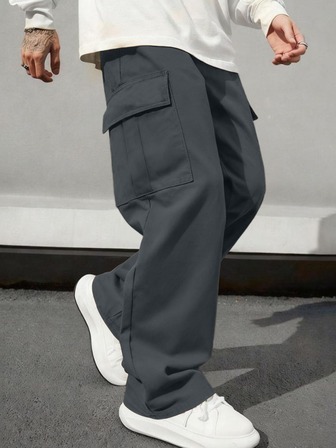 1 pieza Pantalón cargo de unicolor talla grande para hombre, apto para primavera/otoño, playa/vacaciones de verano, viajes diarios, entrenamiento, actividades al aire libre, senderismo, uso casual, holgado, minimalista, versátil, de pierna recta