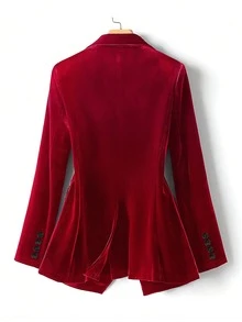 Áo khoác blazer tay dài, chất liệu nhung, dáng ôm, cài nút đơn, thường ngày cho nữ, mùa thu/đông - Đỏ lớn - Xem 2