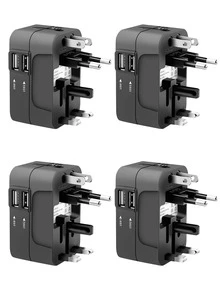 Adaptador de viagem universal, duas portas USB, entrada de 110 V-240 V, plugues UE/EUA/Reino Unido/AU, proteção contra surtos, adequado para mais de 150 países, essencial para viagens de negócios e viagens