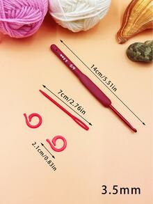 4件套红色钩针套装，包含1个软柄钩针、1根7厘米毛线针和2个记号扣，便携式钩针配件，编织DIY工具套装 - 紅色 - 查看 11