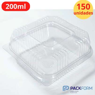 150 Unid Embalagem Pote Doce Quadrado Tampa Articulada p/ Bolos Tortas Doces e Sobremesas em Geral 641