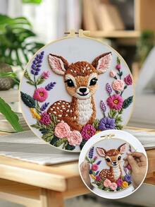 1 件刺绣套件，20x20cm/7.9x7.9 英寸花中鹿，手工 DIY 刺绣套件，适合成人和初学者，包括说明书、印花面料、刺绣拉伸和刺绣 - 彩色 - 查看 14