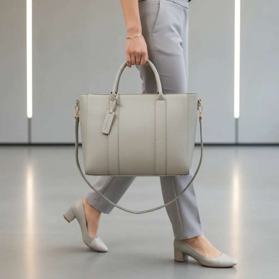 Large Structured Tote Bag For Women With Crossbody Strap, Premium Finish, Executive Style, Spacious And Comfortable - Light Grey - View 1