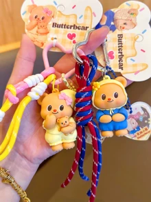 Móc khóa hình gấu bơ xanh chính thức phong cách thường ngày dễ thương bằng nhựa PVC kèm dây đeo bằng nylon và mặt trái tim, phụ kiện túi bền bỉ dành cho bé gái tuổi teen, quà tặng sử dụng hàng ngày - Xem 9