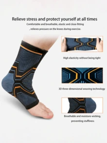 This 1-Pack Of High-Elasticity, 3D-Woven, Breathable, Moisture-Wicking Sports Ankle Supports Features A Tech-Inspired Design With Black, Blue, And Orange Geometric Stripes. It Provides Dual Protection, Relieving Ankle Pressure And Offering Support During Exercise. - Multicolor - View 3