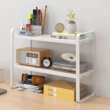 Double-Layer Wooden Desktop Organizer Shelf, Multi-Functional Desk Storage Rack, Small Computer Table Bookshelf, Decorative Partition Display Cabinet Home Office - trắng - Xem 3