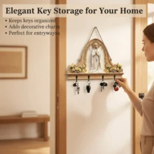 One Virgin Mary-Shaped Wooden Wall-Mounted Key Holder With Multi-Functional Hooks, Bohemian Farmhouse Style (Easy To Install). Can Be Hung On The Wall And Is Suitable For Porches, Rooms, Bedrooms, Cottages, And Various Year-Round Home Decor. - Multicolor - View 6