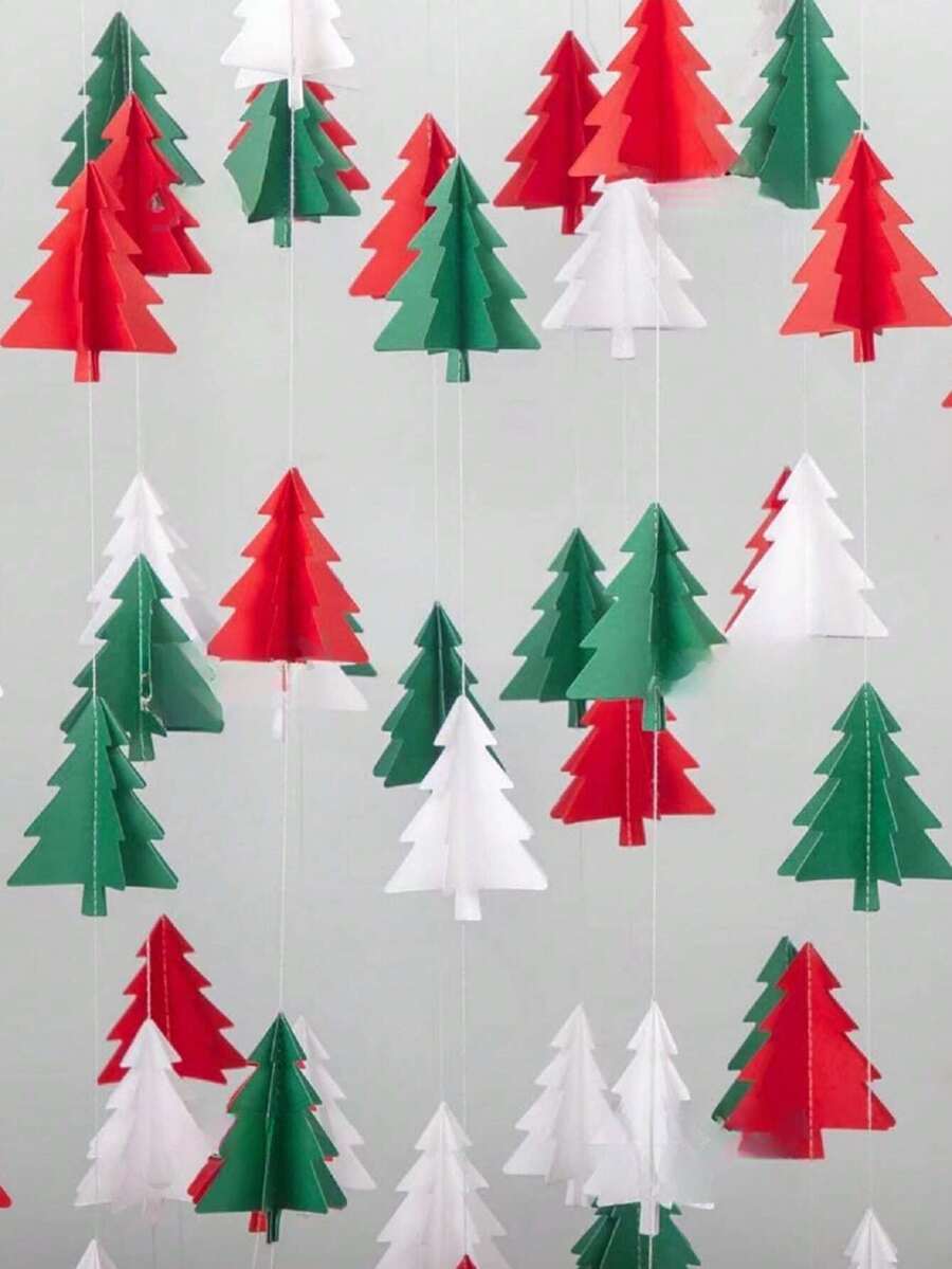 20件圣诞装饰派对用品 3D迷你圣诞树纸质挂旗 橱窗展示装饰 - 彩色 - 查看 1