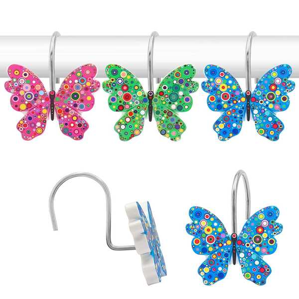 12Pcs Assorted Colorful Butterflies, Natural Decorative Shower Curtain Hooks, Sturdy . Perfect Personalized Choice For Secret Santa Gifts, Holiday Hostess Gifts, Or Festive Presents.