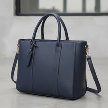 Large Structured Tote Bag For Women With Crossbody Strap, Premium Finish, Executive Style, Spacious And Comfortable - Màu xanh hải quân - Xem 3