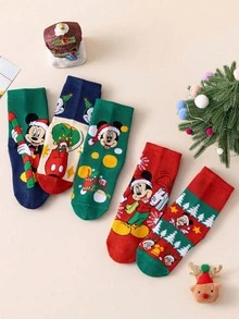 Disney 5双装圣诞儿童袜子，米奇老鼠新年礼物袜，卡通圣诞新年动画袜子，男女童款，新奇有趣的卡通人物袜子，儿童家居袜 - 彩色 - 查看 14