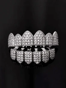 ZEIRLLZ 1pc/2pcs Street Hip-Hop Braces Large Plated With 18K Gold Teeth Grilz Grills Teeth Micro Inlaid Jewelry For Men And Women Inlaid 5A Zirconia Easter Halloween Party - Multicolor - View 4