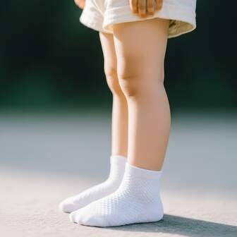 4 Pairs Kids Solid Color Diamond Textured Short Socks, 2 Black And 2 White