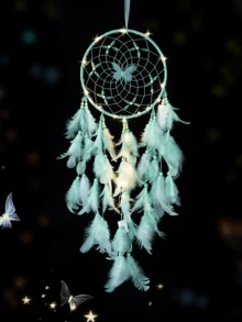 1 件粉色蝴蝶水晶捕梦网手工风铃装饰，优雅创意生日礼物 - 粉色 - 查看 16