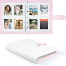 A5/A7 PU活页夹收藏册，含20个卡套，3英寸/5英寸环装明信片收纳册 - 白色/粉色 - 白色 - 查看 9