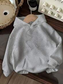 Una sudadera con capucha holgada para mujer de estilo casual con estampado de eslogan, con un estampado sencillo, tejido cómodo, estilo simple y moderno, ropa de moda para mujer - Gris Claro - Ver 2