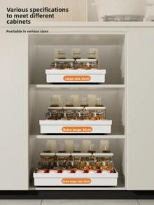 Ausziehbares Schrankspeicherregal - erweiterbar, Nano-Klebefixierung, platzsparend, verstellbar, langanhaltend, einfach zu installieren, geeignet für Küchen- und Wohnzimmer-Lebensmittelregale (mit Schienen zum Ausziehen) - Weiss - Übersicht 3