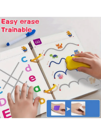 El cuaderno de trabajo reutilizable de dibujo mágico de 32 páginas tiene como objetivo mejorar la coordinación mano-ojo, el pensamiento gráfico y las habilidades de escritura. Las páginas borrables contienen actividades coloridas, como bloques de construcción y anillos superpuestos. Este cuaderno de trabajo es muy adecuado para el aprendizaje de matemáticas, artes del lenguaje y juegos creativos. Libro de dibujo | Estantería atractiva | Libro de papel duradero