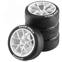 4条65mm轮胎，专业级光滑漂移轮胎，适用于漂移车、赛道遥控漂移车、公路赛车，12mm六角轮毂，耐用橡胶材质，兼容田宫TT01、TT02、XV01、PTG-2、京商、HPI、SHP等遥控车升级配件