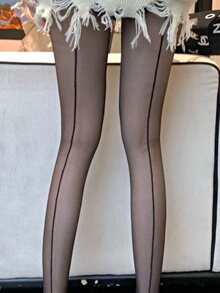 1pc Women's Vertical Stripe Sexy Stockings, Versatile - Black - View 4