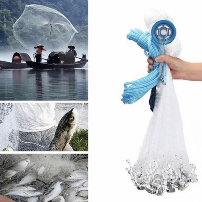 Red de pesca lanzada a mano, red de pesca duradera sin anillos, accesorios de pesca, 1,2/1,5/1,8/2,1/2,4/2,7m (47,24/59,06/70,87/82,68/94,49/106,3 pulgadas)