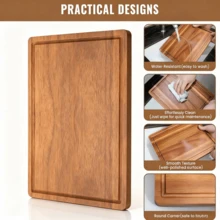 Tabla de cortar de madera gruesa y grande - Tabla de cortar sólida de madera con bandeja de servir, disponible en 3 tamaños, elegante veta de madera marrón oscuro, duradera y resistente, adecuada para queso, charcutería, aperitivos para fiestas - Perfecta para el hogar, catering, entornos formales - Superficie resistente y fácil de limpiar - 38.1 x 26 cm - Tabla de cortar de cocina multiusos con asas resistentes para un fácil transporte, bandeja de charcutería, bandeja de servir, tabla de cortar, tabla de servir - Óxido marrón - Ver 8